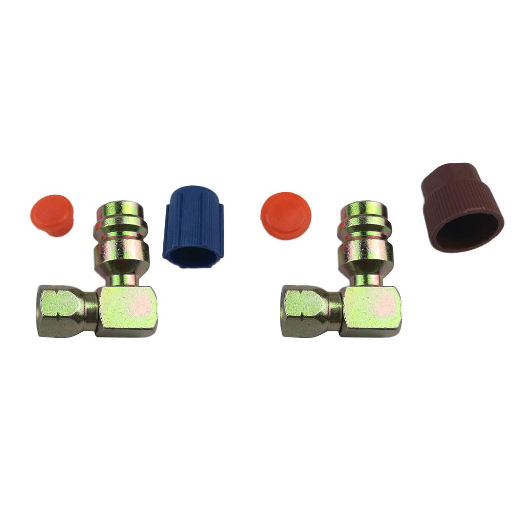 Adaptateurs R12 Vers R134a Pour Climatisation Auto - Rouge (3/8" Haut) Et Bleu (7/16" Bas) - Avec Valve Et Capuchons