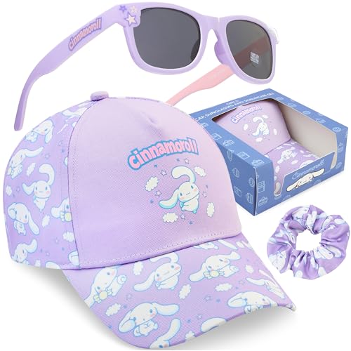 Get Trend Cinnamoroll Girls Baseball Cap UV Protection Sunglasses & Soft Scrunchies Kawaii 3 Pc Set Adjustable Snapback (Blue Cinnamoroll)