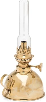 Oil Lamp - 9 Tall Lamp with Antique-Style Brass Body and Glass Chimney - Decorative Kerosene Lantern with Adjustable Wick - Oil Lamps for Indoor or Outdoor Use by Kings County Tools