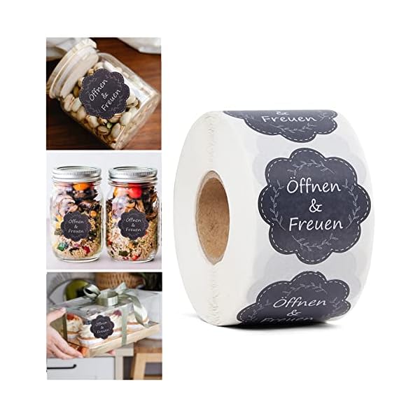 Öffnen und Freuen Aufkleber 600 Stück 40mm Blumenförmige Etiketten auf Rolle Geschenkaufkleber Selbstklebend ideal für Geschenkverpackung,Hochzeit,Überraschung,Individuelles Design
