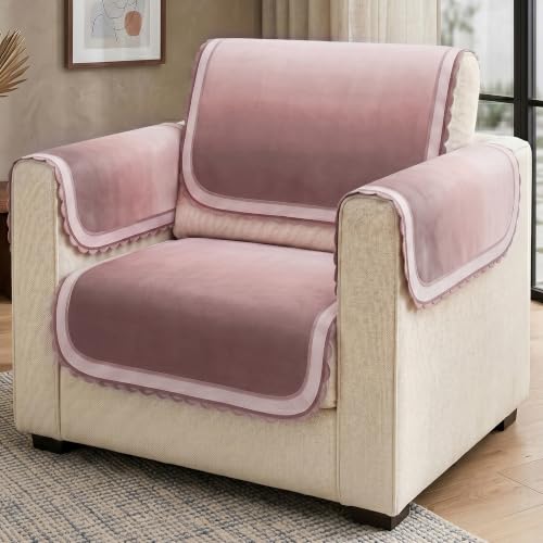 Image of Story@Home Sofa Mat Velvet Sofa Cover 1 Seater (152x61Cm) with Arm Rest Covers | Anti Slip Sofa Cover Velvet for Living Room | Measure Your Sofa & Create Your Own Set - Ombre Dusty Coral Palette