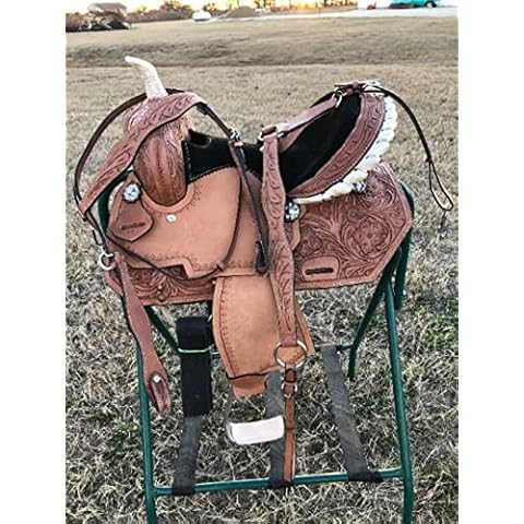 Deen, Enterprises Classic Quality Handmade Premium Western Leather Comfort Barrel Racing Trail Equestrian Horse Saddle Headstall Breast Collar & Reins Size 10" to 18" inches Seat (10" Inches Seat) Cover
