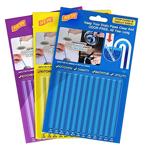 Drain Sticks Drain Cleaner Sticks Sink Cleaner Drain Clog Dissolver Drain Cleaner and Deodorizer for Bathroom Kitchen Toilet Shower Drain Pipe Non-Toxic Eliminate Odors Helps Drains Prevent Clogged