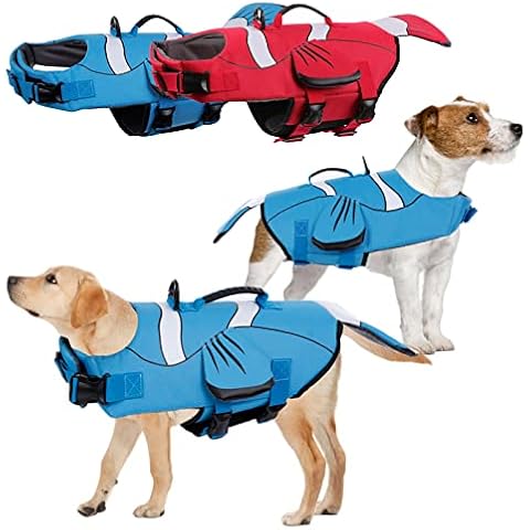 HJUMARAYAN Dog Life Jackets Swimming Vest - Adjustable Buoyancy Aid Life Jacket for Puppy Small Medium Dogs - Dog Lifejacket with Rescue Handle - Lightweight & Ripstop (Blue, S) Cover