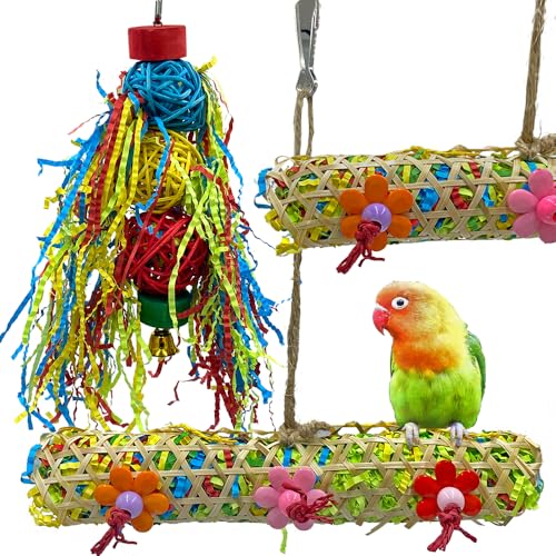 josaner-zz 3 PCS Bird Chewing Toys Foraging Shredder Toy Parrot Cage Bird Loofah Hanging Toyfor Small Medium Parrots, Conures, Cockatiel, Budgies, Lovebird Parrotlet, and Bird Cage Accessorie