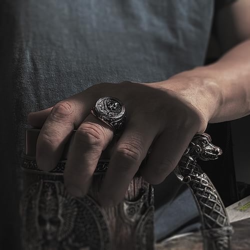 bahamut Mens Pirate Captain Skull Knife Ring for Men Gothic Punk Halloween Biker Stainless Steel Vintage Jewelry4