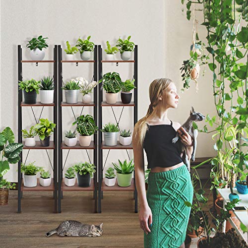 image for Industrial Ladder Shelf, 4-Tier Bookshelf, Plant Flower Stand, Multipu