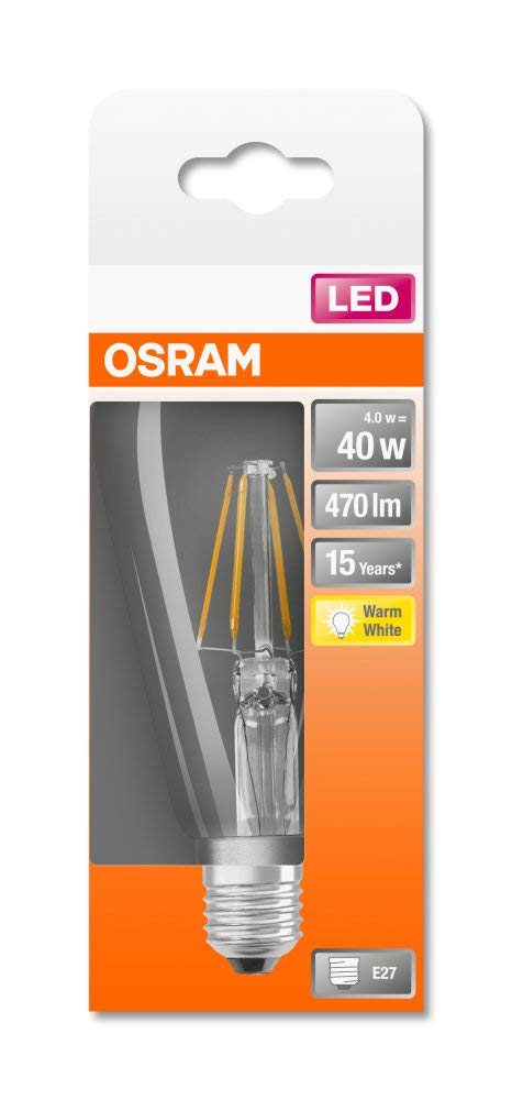 OSRAM LED-Lampe | Sockel: E27 | Warmweiss | 2700 K | 4 W | Ersatz für 40-W-Glühbirne | LED Retrofit CLASSIC ST Energieeffizienzklasse A++ | 10er-Pack