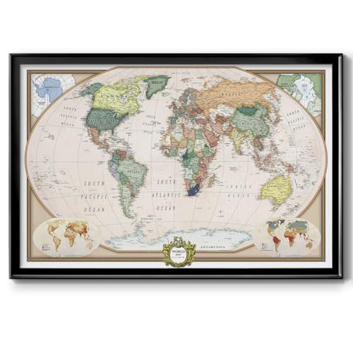 Renditions Gallery Colorful World Map Canvas Wall Art with Black ...