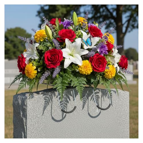 Esquirla Headstone Flower Saddle，Sturdy Heavy-Duty Artificial Flower Arrangement Holder Memorial Wreath Stand for Outdoor Cemetery Graveside Tombstone Decoration image 8