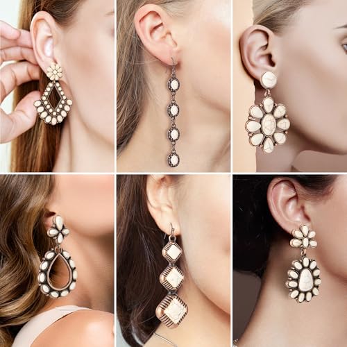 6 Pairs Western Turquoise Earrings Set for Women Boho Vintage Dangle Earring Statement Country Cowgirl Jewelry Accessories for Gift3