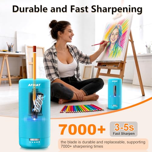 AFMAT Electric Pencil Sharpener, Fully Automatic Pencil Sharpener, Auto in & Out, Rechargeable Hands-Free Sharpeners for Jumbo & Colored Pencils (6.5-12mm), Portable for Home/Classroom/Office PSC2 — view 3