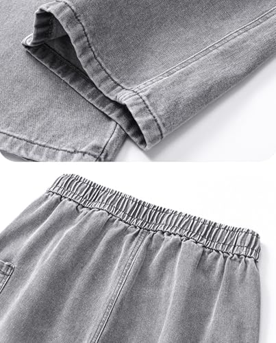 Men's Elastic Waist Baggy Jeans Y2K Wide Leg Loose Fit Denim Pants Hip Hop Skater Jeans with Multiple Pockets3