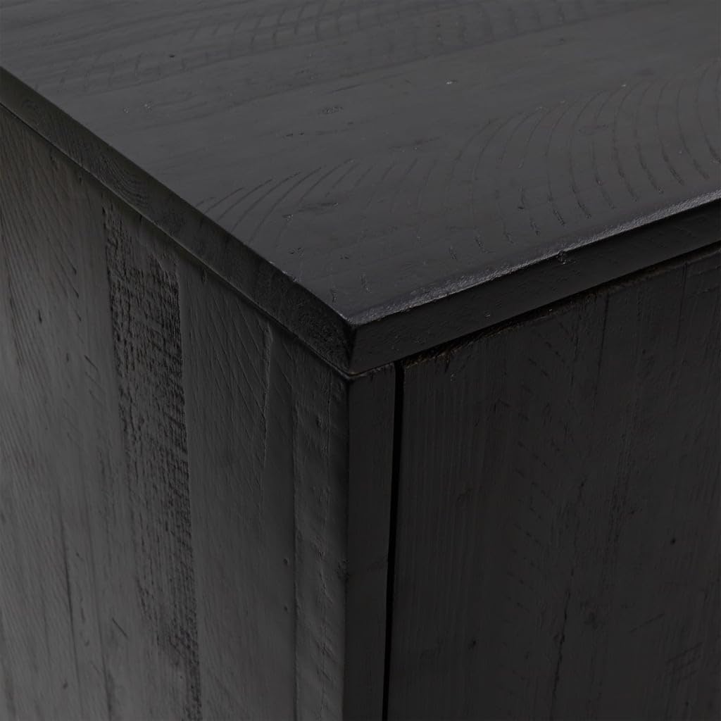 Aparador negro de madera maciza de pino 75 x 35 x 70 cm con mucho espacio de almacenamiento y placa superior estable para salón y cocina en diseño vintage