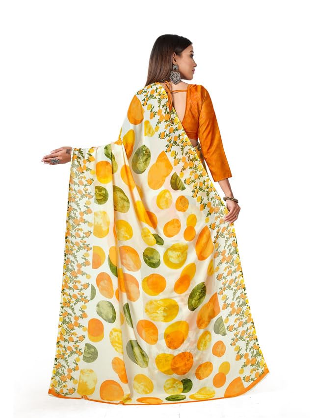 Image of Women's Floral Printed Georgette Saree with Unstitched Blouse Piece
