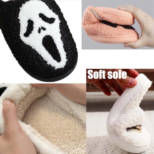 LELEBEAR Halloween Cookie Slippers, Scream Ghostface Slippers,Halloween Pumpkins Slippers Soft Plush Spooky Slides For Women4