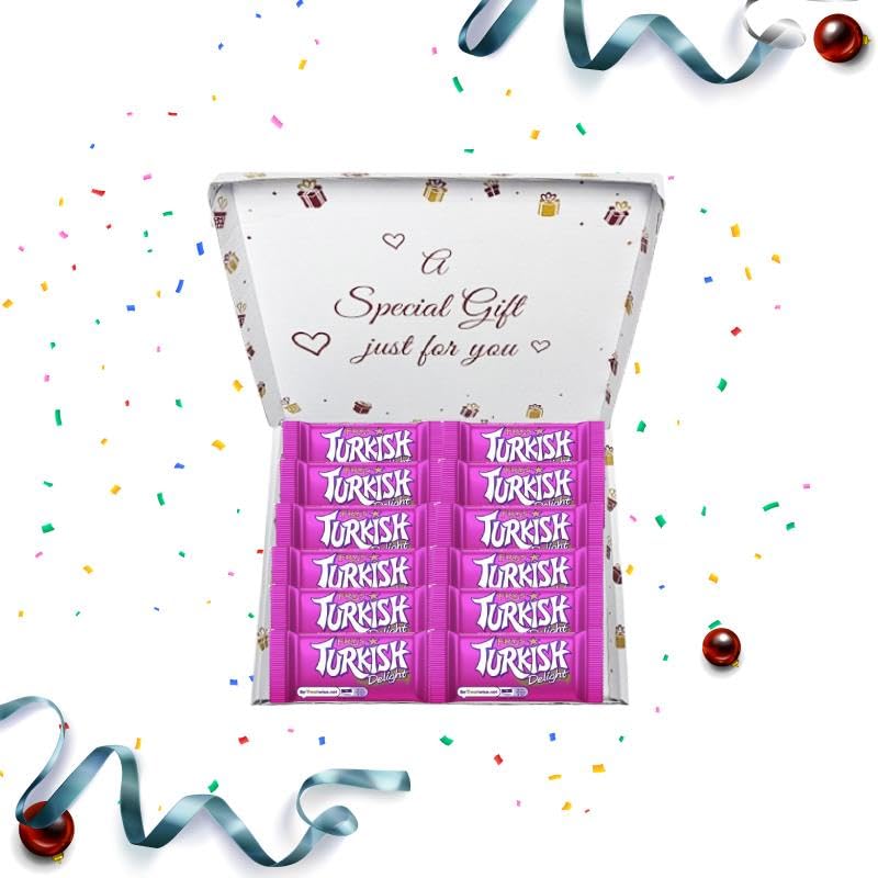 Turkish Delight Gift Box – 12 Bars (51g Each) | Classic Rose-Flavored Delight | Luxurious Treat | Ready to Gift | Nostalgic Flavor