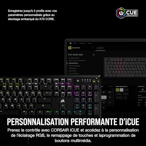 Corsair K70 Core RGB Mechanische Gaming-Tastatur mit Handflächenauflage – vorgeschmierte lineare Tasten MLX Red – Klangdämpfung… – Ansicht 6