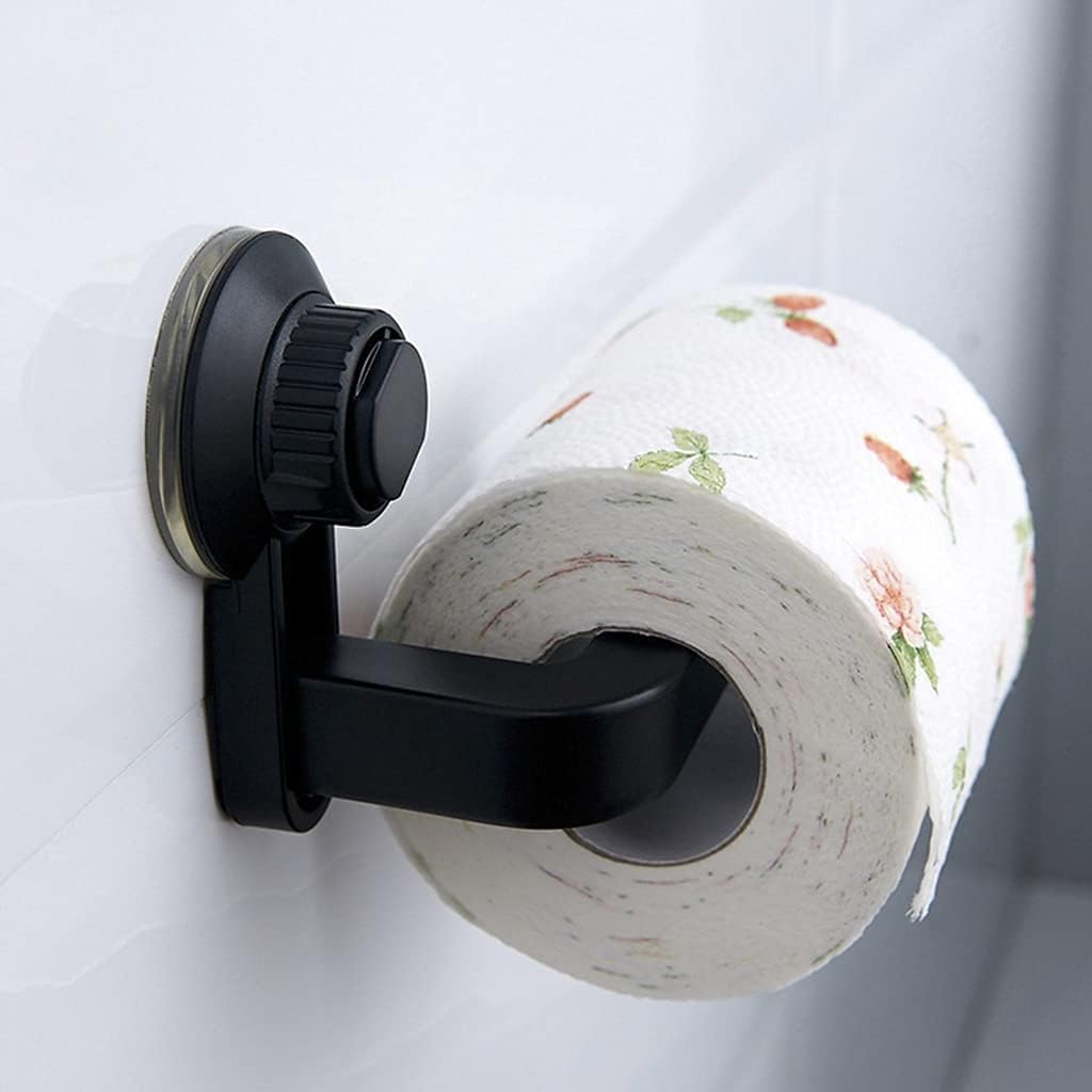 Suction Cup Paper Towel Holder, Wall-Mounted Toilet Paper Holders, Self-Adhesive Toilet Tissue Hanging Racks Easy-Install, Black image 5