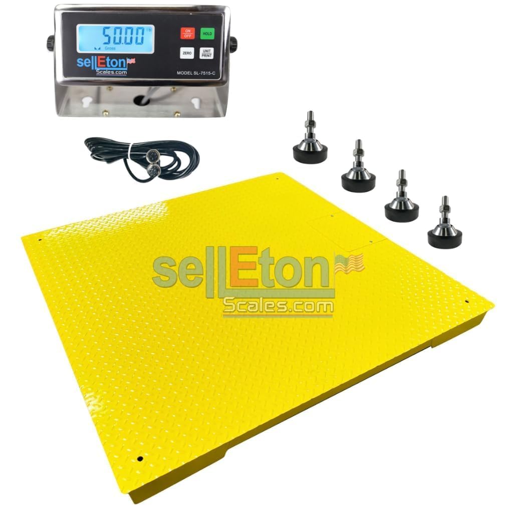 SellEton SL-700-5x5-NN 60" x 60" (5' x 5') Floor Scale/Pallet Size with Indicator (Yellow, 60" x 60" (10,000 lb x 1 lb))