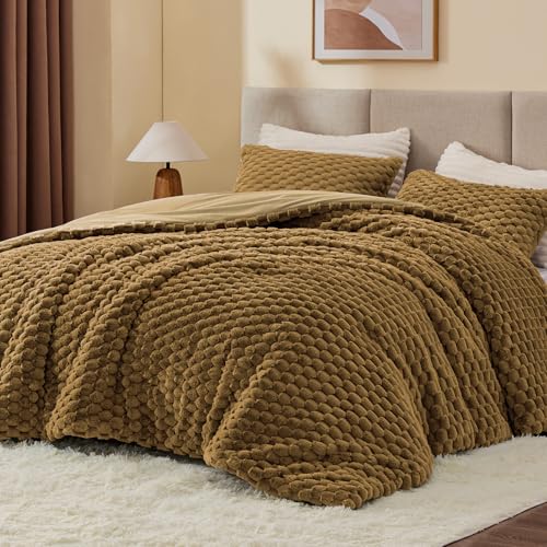 Image of BEDELITE Fluffy King Size Comforter Set - Brown Fleece Soft Comforter for King Size Bed, Luxury Warm Bedding Set for Winter, Fuzzy Bed Set 3 Pieces (1 Comforter, 2 Pillowcases)