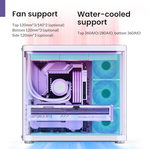 Image of JONSBO TK-2 White ATX Mid-Tower Pc Case,Hyperboloid Glass Design, Separated Cabinet Structure, Al Alloy Shell Desktop Computer Case, Support BTF Motherboard /ATX Power supply /360 AIO,White