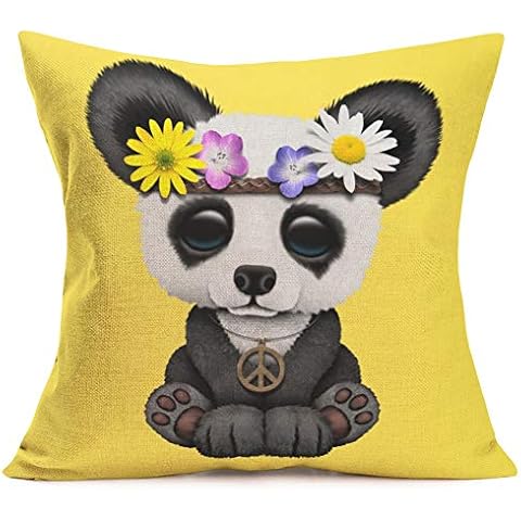 Aremazing Lovely Animals Peace Panda Baby Wearing Wreath Cotton Linen Home Decor Pillowcase Throw Pillow Cushion Cover 18 x 18 Inches Cover