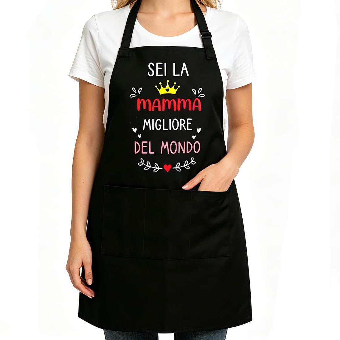 Mamma Regalo Grembiule, Regali Festa Della Mamma, Grembiule Cucina Donna, Sei La Mamma Migliore Del Mondo, Regolabile con 3 Tasche, Regalo per Festa della Donna Compleanno Natale - 1