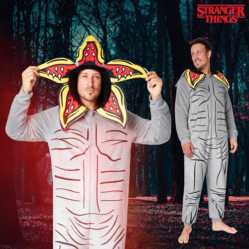 Stranger Things Mens One Piece Pajamas, Hooded Fleece Sleepwear for Adults2