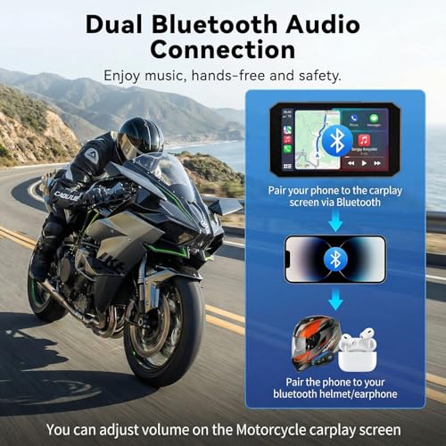 Image of SIXTOP Motorcycle CarPlay Screen with HD 1080P Dual Dash Cam Wireless CarPlay Android Auto Screen for Motorcycle TPMS Pantalla para Moto 5 inch IP67 Waterproof Touchscreen, Bluetooth, GPS, Voice Control
