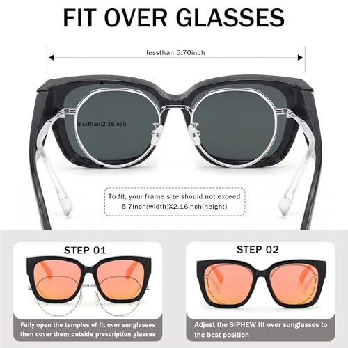 Image of SIPHEW Mirrored Sunglasses Polarized Fit Over Glasses for Women - Trendy Large Square w UV400 Protection Sun Glasses