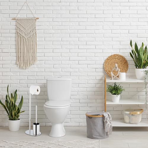 Image of Relaxdays Metal Toilet Brush Holder Height 63 x Width 23 x Depth 17 cm Silver