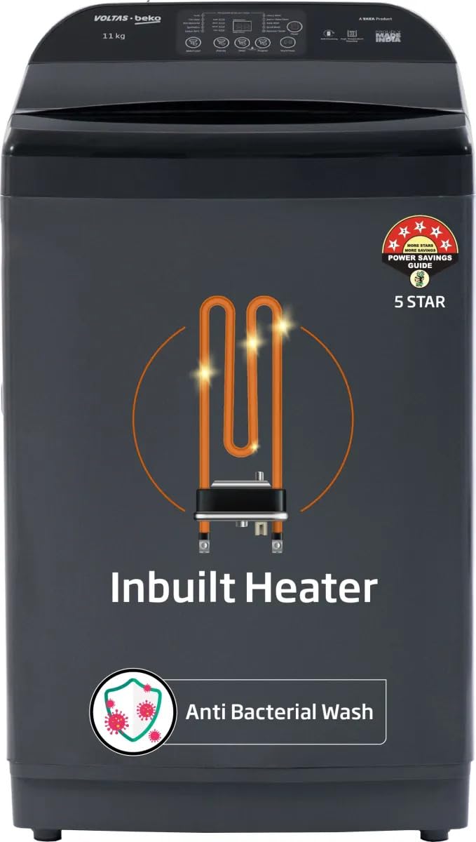 voltas beko wtl1106ueah/dpb0hd 11 kg fully automatic top load washing machine in built heater(dark grey)