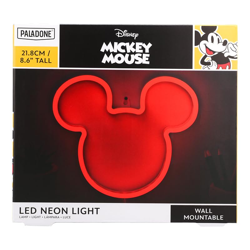 Paladone Disney Mickey Mouse Ears - Lámpara de Pared LED de neón con Licencia Oficial con Cable de alimentación para el hogar, Dormitorio, decoración de Espacio de Vida, Regalo de Cultura Pop