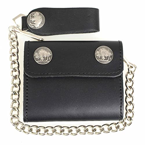 Image of Milwaukee Leather MLW7889 Men's 7.5 inch Black Premium Leather Soft Biker Wallet - Bi-Fold Anti-Theft Stainless Steel Chain