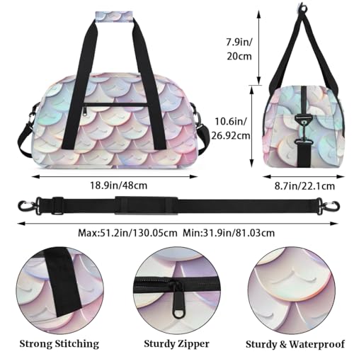 Fish Scale Purple Pink Personalized Duffel Bag Weekend Overnight Travel Bag Sports Waterproof Gym Bag Lightweight Dance Bag3