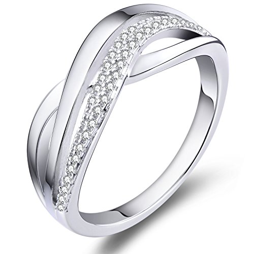 YL Damen X Unendlichkeit Ring 925 Sterling Silber 5A Zirkonia CZ Jubiläum Ewigkeit X Kreuz Ring(Größe56)