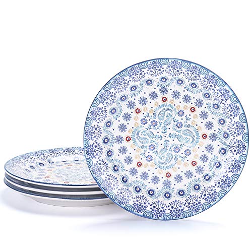 Bico Blue Talavera Salad Plates Set of 4, 8.75 Inch Ceramic Dessert Plates for Salad, Appetizer, Side Dishes, Microwave and Dishwasher Safe, Gift for Housewarming and Thanksgiving