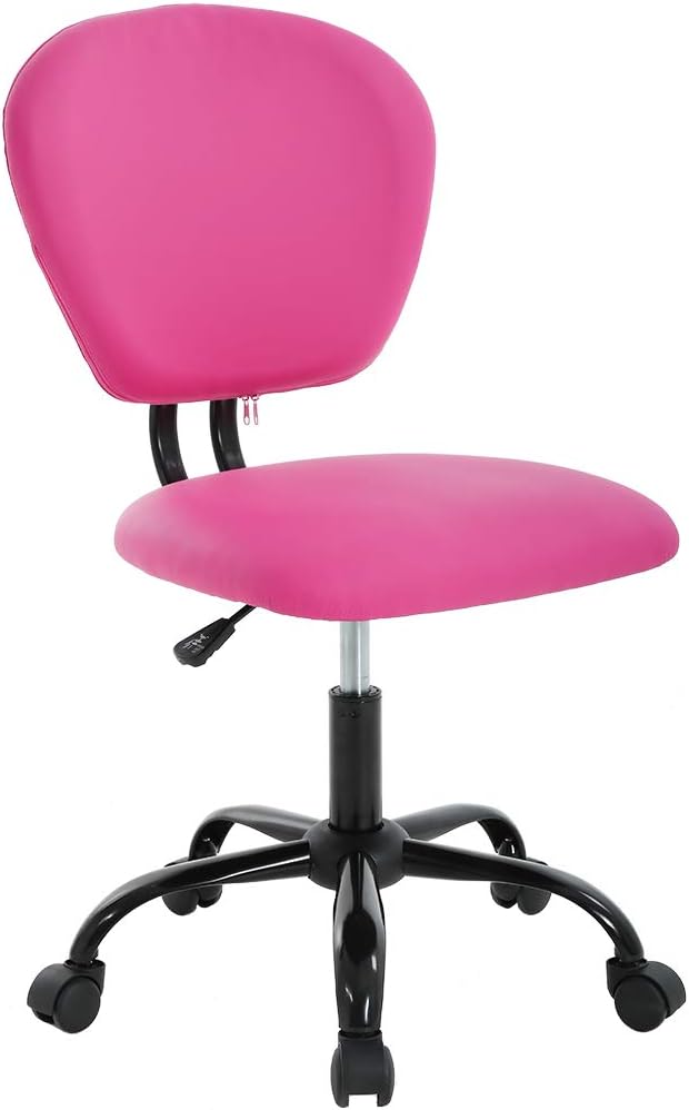 Office Chair Desk Chair Computer Chair with Lumbar Support Without Armrest Modern Executive PU Leather Adjustable Task Chair Rolling Swivel Mid Back Task Chair for Adults, Girls(Pink)