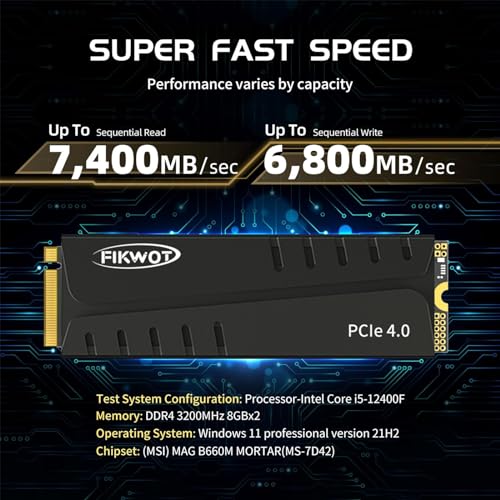 Image of Fikwot FN970 1TB M.2 2280 PCIe Gen4 x4 NVMe 1.4 Internal Solid State Drive with Heatsink - Speeds up to 7,400MB /s, Configure DRAM Cache, Internal SSD