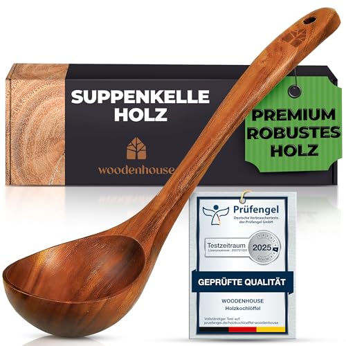 Suppenkelle Holz Mit Langem Griff - 31,5 cm Aus Teakholz - Robustes & nachhaltiges Schöpflöffel, BPA-FREI Saucenlöffel für den täglichen Gebrauch, Holzkochlöffel für den täglichen Einsatz in der Küche