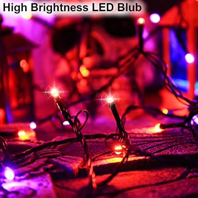 Halloween Decorations Outdoor Solar String Lights Orange & Purple, Outside 2Pack Total 144ft 400 LED 8 Modes with Timer, IP44 Waterproof Spooky Gothic Lights for Party, Patio, Tree, Garden Decor