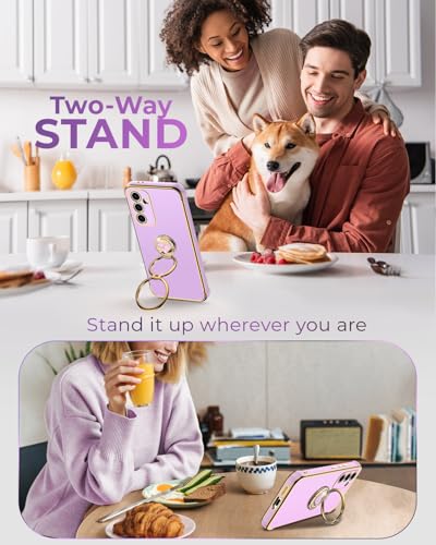 Image of XYZ for Galaxy S25 FE Case with Stand - Phone Case with Double Ring Kickstand - Women Girls Bling Luxury Protective Phone Cover Heart for Samsung S25 FE 5G, Purple