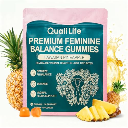 QualiLife Feminine Balance Gummies for Women - Vaginal Gummies for pH Balance, Flora Support and Immune Boost - Sugar-Free, Hawaiian Pineapple Flavor, 60 Gummies