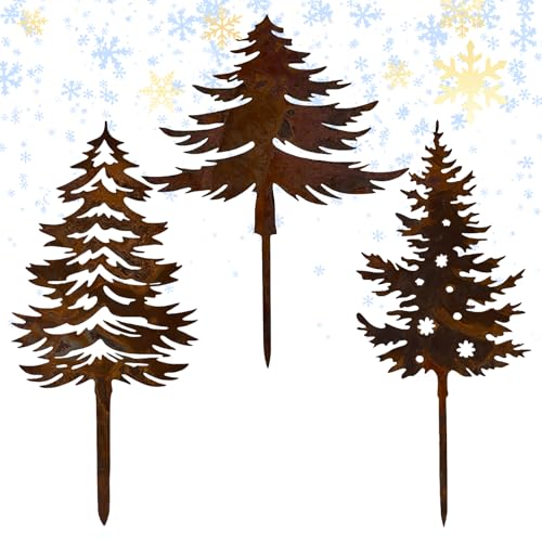 PIujsym 3er-Set Tannenbaum Weihnachtsdeko Outdoor, Gartenstecker Winter Deko, Weihnachtsdeko Garten für Balkon Draußen, Weihnachten Deko Draußen