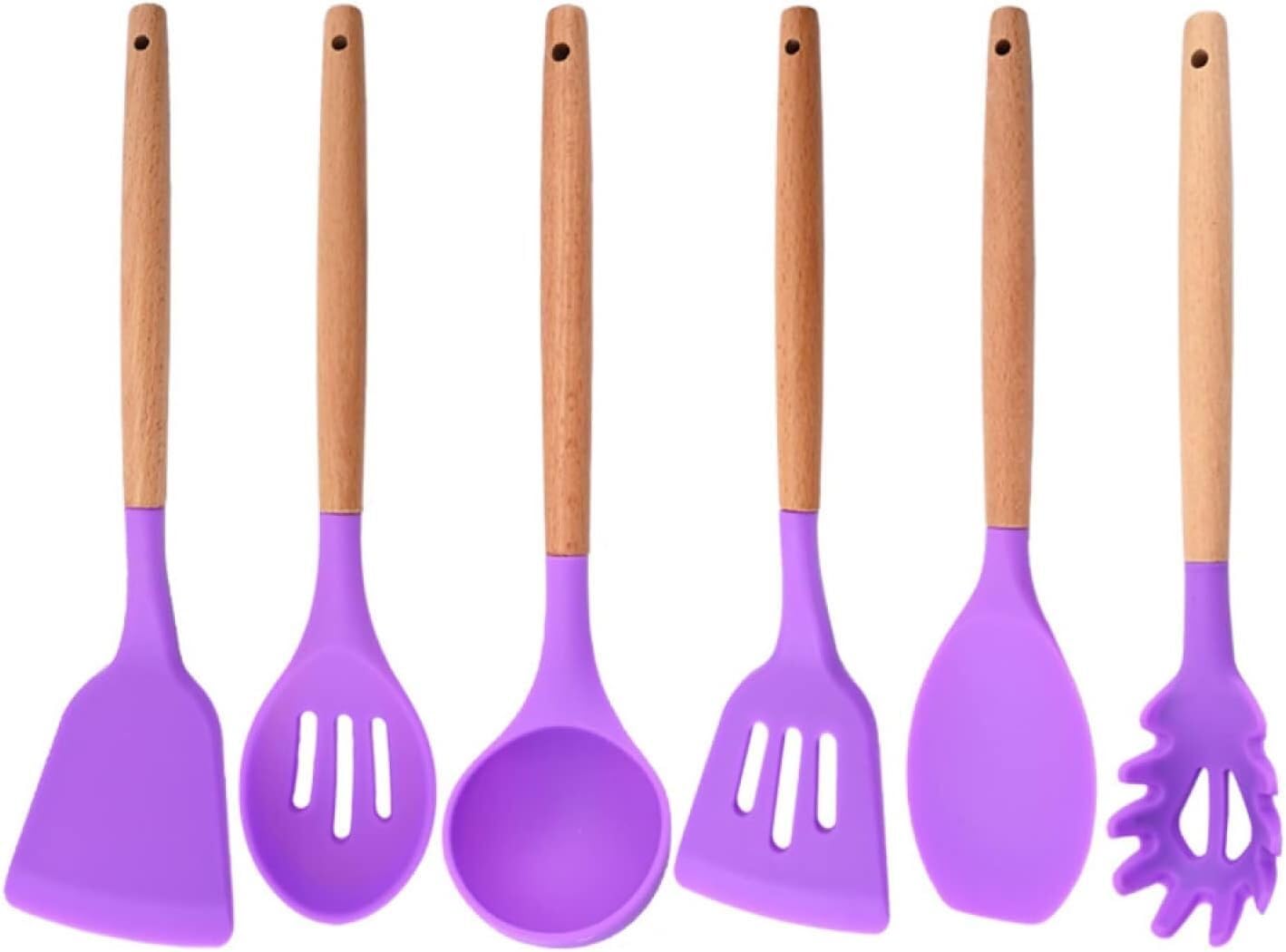 Set di Utensili da Cucina, Set di Utensili da Cucina Utensili da Cucina in Silicone Pentole Antiaderenti con Manico in Legno