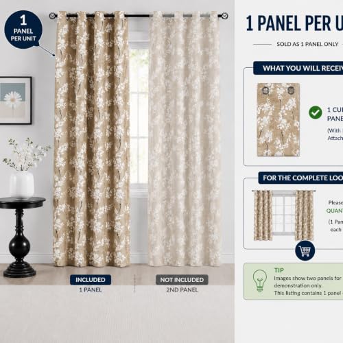 Image of BFAM Floral Print 100% Blackout Curtain with Black Linning at Back, Floral Print Curtains for Living Room /Bedroom Thermal Insulated Energey Saving Blossom Curtain, Pack of 1 Curtain