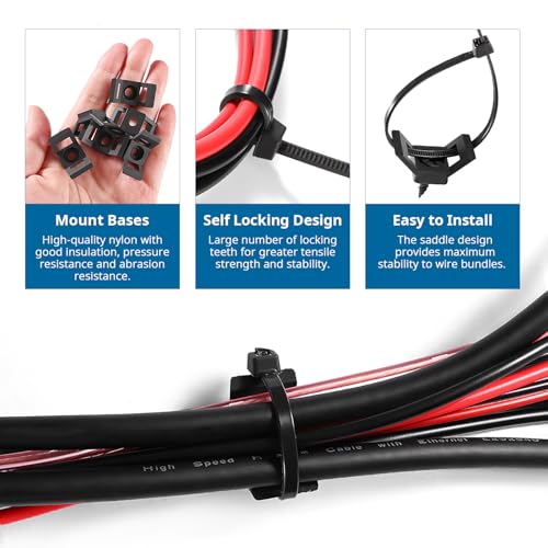 VooGenzek 45 Sets 12.5 * 15.5 mm Saddle Type Cable Tie Mount Bases, Saddle Type Mount Wire Holder - Image 3