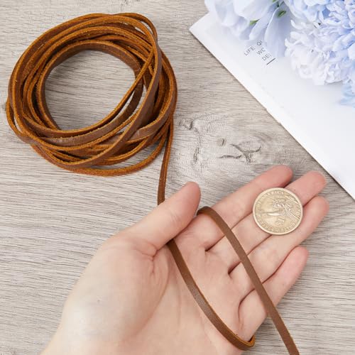 GORGECRAFT 5m x 4mm Flat Leather Cord Genuine Leather String 2mm Thick Cowhide Braiding Thread Rope for Bracelets Necklace Jewelry Making Keychains Boot Lace DIY Crafts Tooling Workshop - Image 3