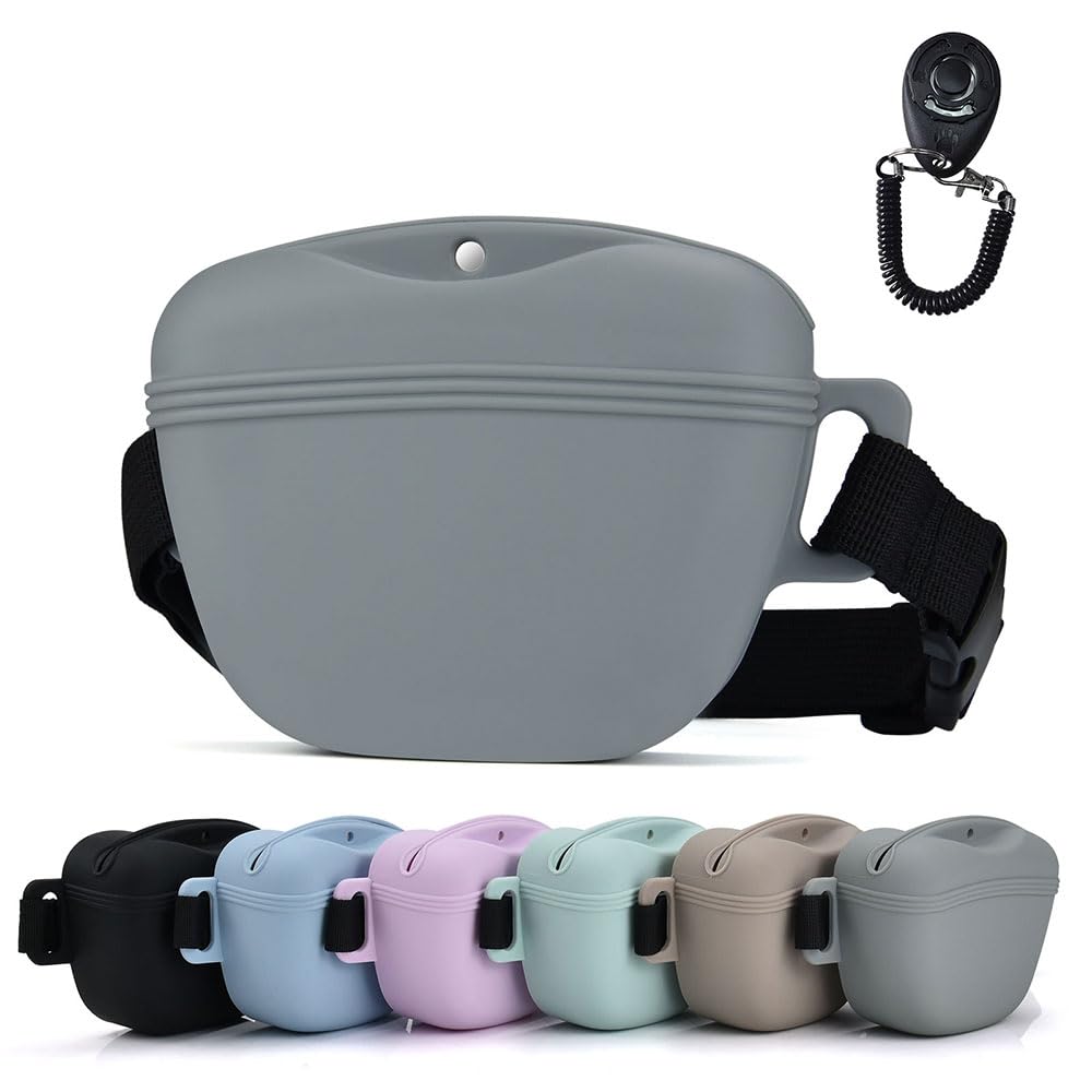 AOKLANT Pet Training Snack Pouch with Clicker 2.0 -Upgraded Magnetic Closure, 1.66 Cup Silicone Belt Pouch for Dog Treats，Perfect for Training & Walking.